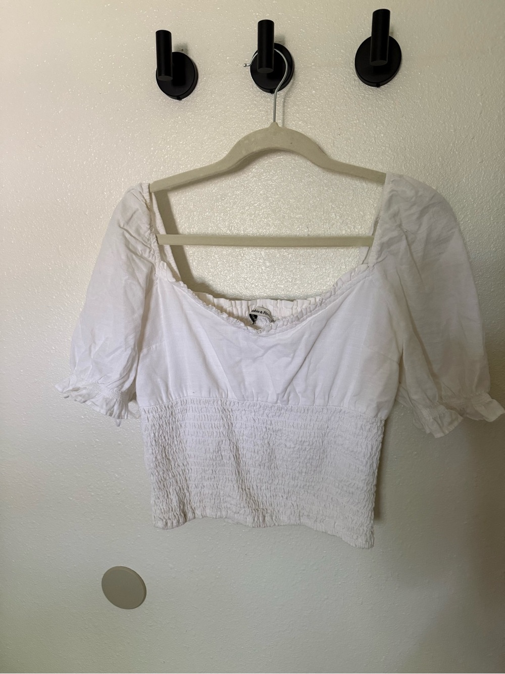 Abercrombie & Fitch White Smocked Square-Neck Crop Top